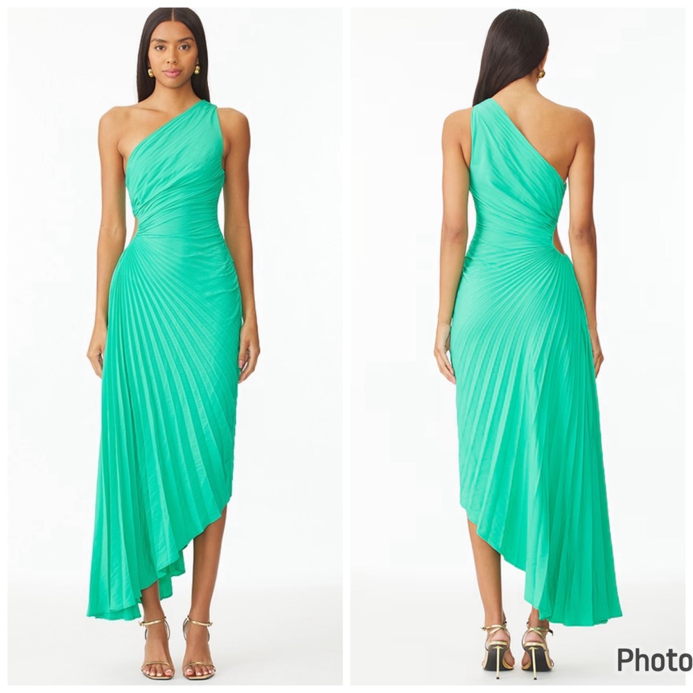 ALC Delfina Green Cut Out‎ Dress Pleated Midi Sz 0
